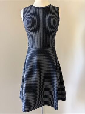 Theory Randria Evian Stretch Wool Striped Knit Fit & Flare Dress